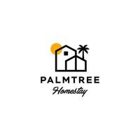 house with palm tree logo vector, tropical beach home or hotel icon design illustration vector