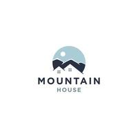 mountain view house residential property logo design vector icon illustration, villa hotel icon with hill view background