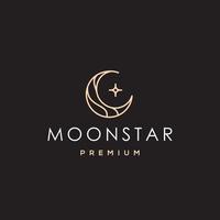 elegant crescent moon and star logo design line icon vector in luxury style outline linear