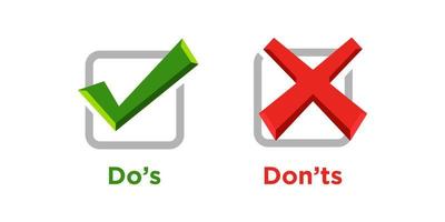 Do's and Don'ts symbol vector. yes or no flat simple minimal choice button element set graphic design isolated on white. Check Marks UI and UX Flat Design Do and Don't Icon. vector