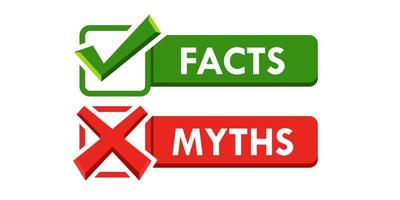 Myths and facts vector. Facts Vector stock illustration. True false sign. Concept of thorough fact-checking in green and red color