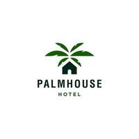 house with palm tree logo vector, tropical beach home or hotel icon design illustration vector