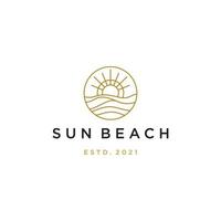 elegant hipster gold sun sunset sunrise with beach ocean sea water logo icon vector in trendy line linear, outline logo vector for hotel