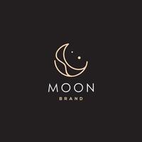 elegant crescent moon and star logo design line icon vector in luxury style outline linear