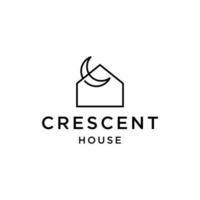 house with crescent moon logo, modern property icon symbol home building with lunar vector