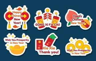 Set Of Chinese New Year Chat Element Stickers vector