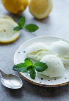 Homemade citrus lemon ice cream with mint photo