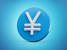 Yen symbol blue and white 3d icon isolated 3d illustration photo