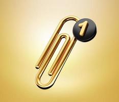 Golden Paper Clip Icon on Golden background with 1 notification icon 3d illustration photo