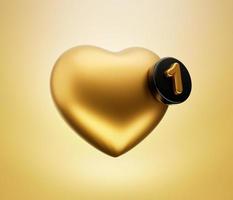 3D Like icon with notifications, isolated on Golden background. 3D social media notification, like heart icon 3d illustration. photo