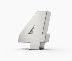 Silver 3d 4 Four numbers. Isolated white background 3d illustration photo