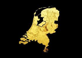 Netherlands Map Golden metal Color Height map Background 3d illustration photo