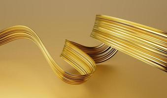 Shiny satin ribbon in gold color isolated on Golden background close up. Ribbon 3d illustration photo