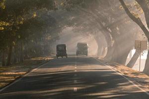 driving through the foggy road photo