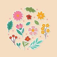 Spring Floral Colorful Sticker Collection vector