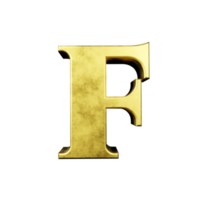 efecto de texto dorado letra f. renderizado 3d png