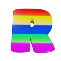 rainbow text effect letter R. 3d render png