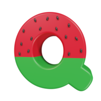 Wassermelone Texteffekt Buchstabe q. 3D-Rendering png