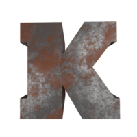 efecto de texto oxidado de hierro letra k. renderizado 3d png