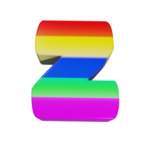 rainbow text effect letter Z. 3d render png