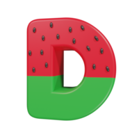 watemelon text effect letter D. 3d render png