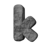 efecto de texto de piedra letra k. renderizado 3d png