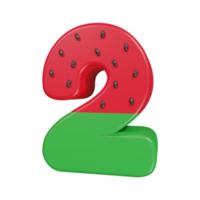 vattenmelon text effekt siffra 2. 3d framställa png