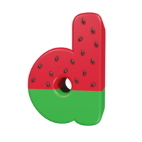 Wassermelone Texteffekt Buchstabe d. 3D-Rendering png