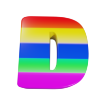 rainbow text effect letter D 3d render png