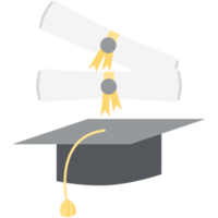 chapéu de formatura com rolo de certificado de diploma png