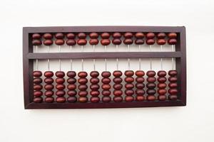 Wooden Chinese Abacus - Suanpan classic ancient calculator front view isolated on white background photo