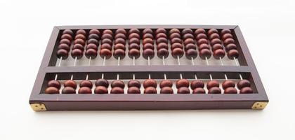 Wooden Chinese Abacus - Suanpan classic ancient calculator upside down view isolated on white background photo