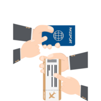 hand holding airplane ticket and passport png