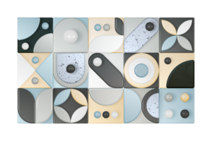 abstrakt mosaik- transparent objekt i geometrisk stil. 3d illustration med kronblad, cirkel, prickar, sfär, och halv cirkel former png