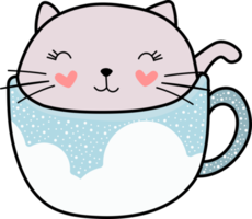 Colorful Cute Heart Cat in a Coffee Cup png