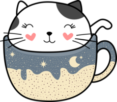 Colorful Cute Heart Cat in a Coffee Cup png