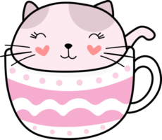 Colorful Cute Heart Cat in a Coffee Cup png