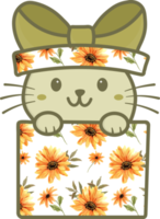 Cute Happy Pet Cat in a Gift Box Png