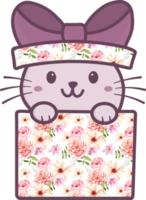 lindo gato mascota feliz en una caja de regalo png