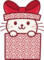 lindo gato mascota feliz en una caja de regalo png