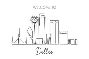 dibujo de línea continua del horizonte de dallas. ilustración para el turismo y el diseño de destinos de viaje vector