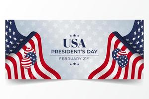 Happy US Presidents Day February 21st horizontal banner with waving flag illustration vector