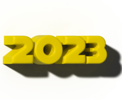 2023 nieuw jaar 3d effect, de aantal 2023 geel 3d weergave. png