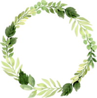 Hand drawing botanical illustration. Greenery summer wreath with green leaves and branches. Floral Design elements. Perfect for wedding invitations, greeting cards, prints, packing, posters and more png