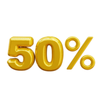 50 percent gold discount 3d icon render illustration png