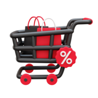 Shopping trolley black friday 3d icon render illustration png