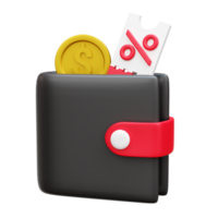 Wallet and coupon discount 3d icon render illustration png