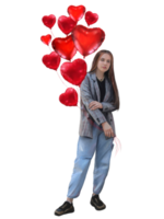 adolescente niña, con, corazón, globos, ilustración png
