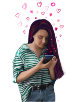 menina escreve uma mensagem de amor no telefone png