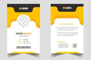 plantilla de tarjeta de identificación comercial moderna y limpia. plantilla de diseño de tarjeta de identificación profesional con color amarillo. plantilla de diseño de tarjeta de identificación empresarial moderna corporativa. plantilla de tarjeta de identificación de empleado de la empresa. vector